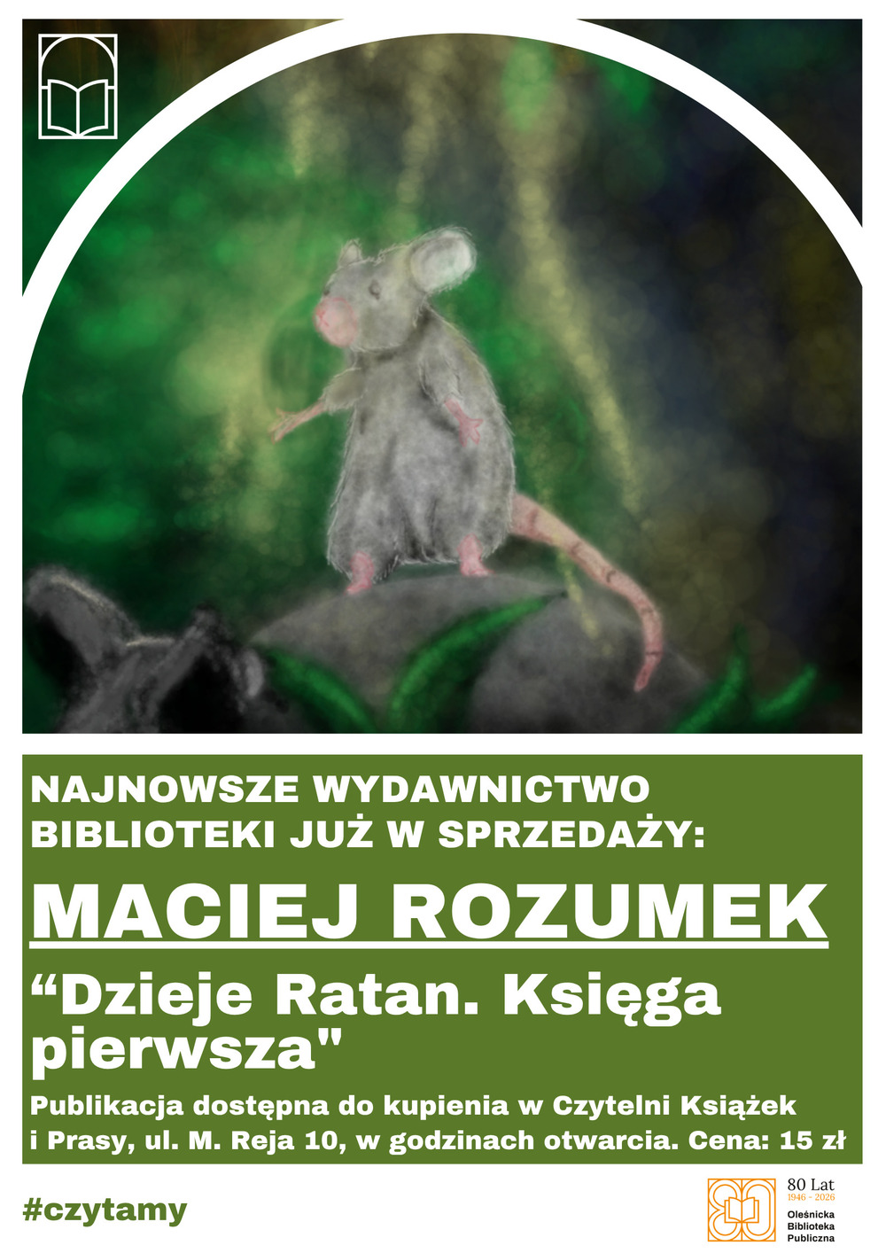 Plakat promujący nowe wydawnictwo biblioteki "Dzieje Ratan"