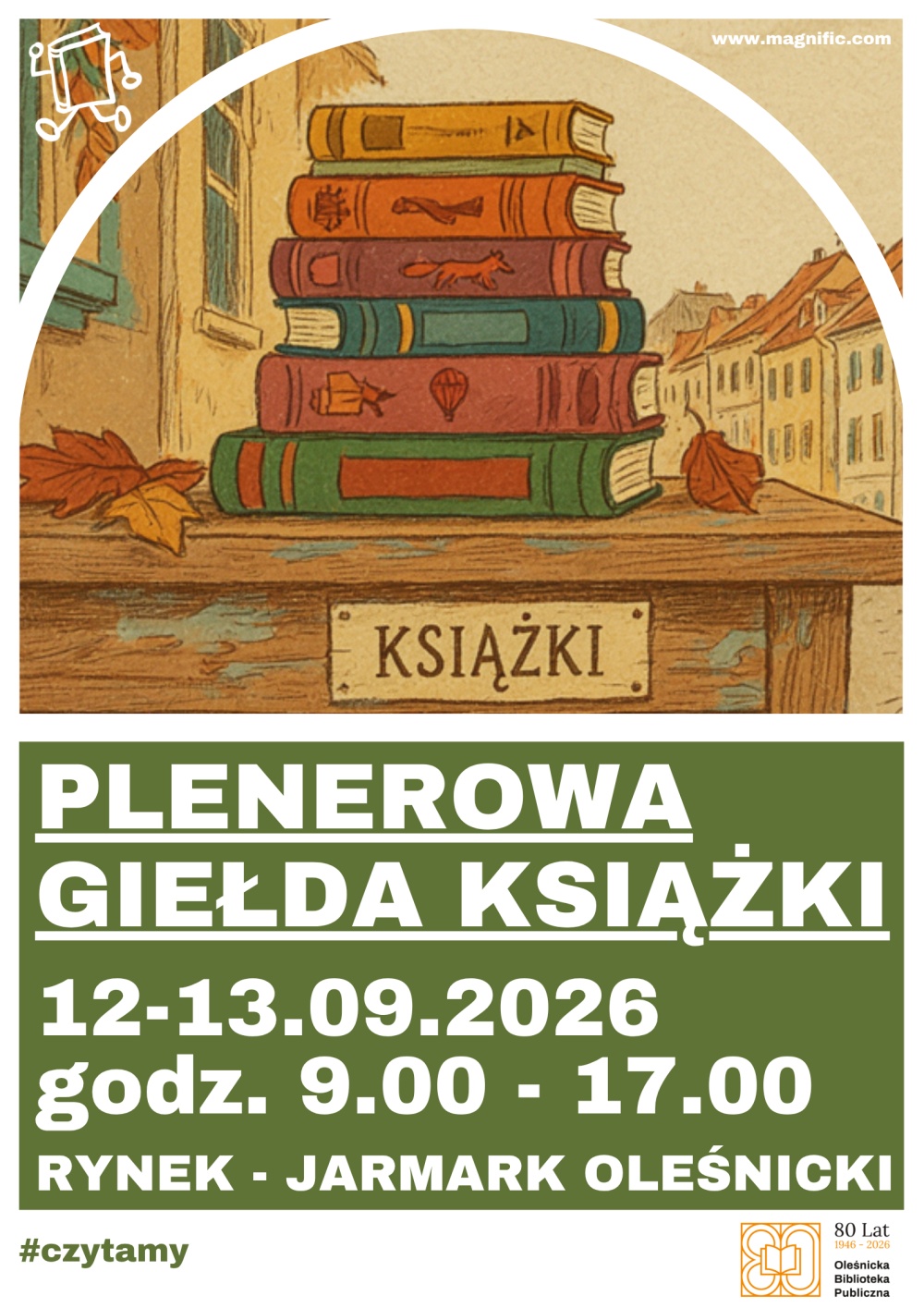 Plakat promujący Plenerową Giełdę Książki. Informacje z plakatu znajdują się w tekście artykułu.