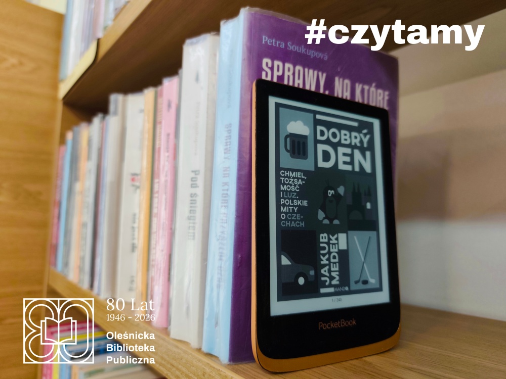 Okładka książki "Dobry den" na czytniku PocketBook. Czytnik oparty o książki