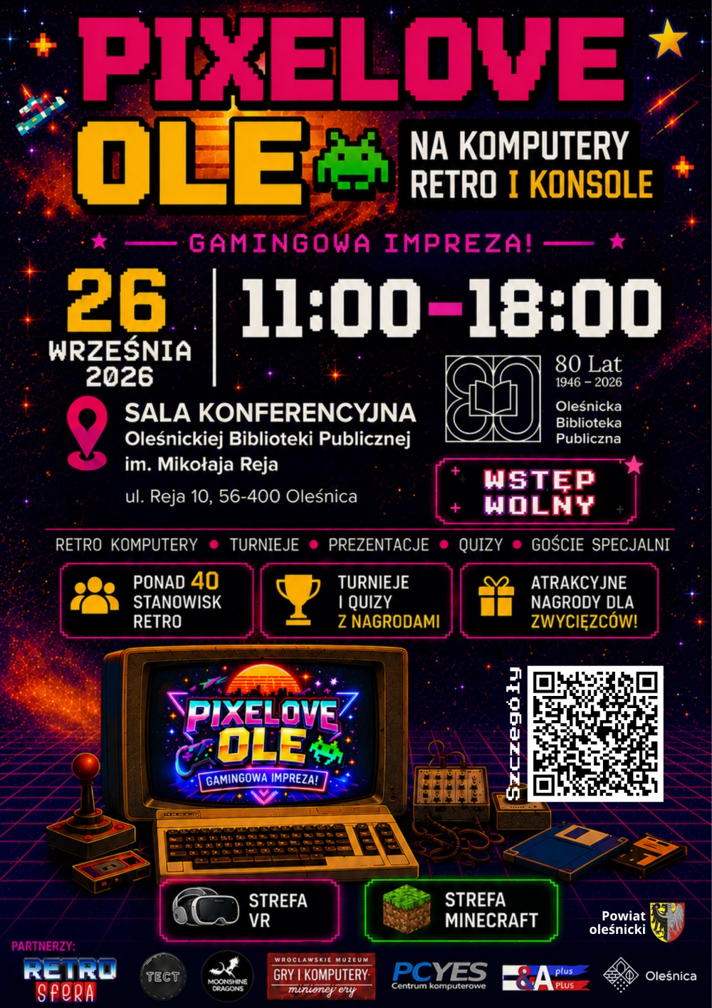 Plakat promujący imprezę Pixelove Ole. Informacje z plakatu znajdują się w tekście artykułu.