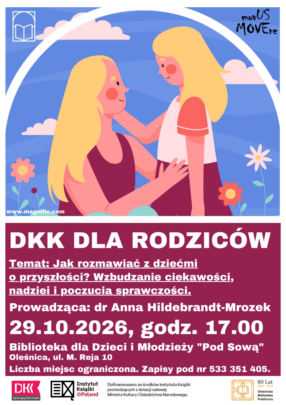 Plakat promujący spotkanie Dyskusyjnego Klubu Książki dla Rodziców. Informacje z plakatu znajdują się w tekście artykułu.