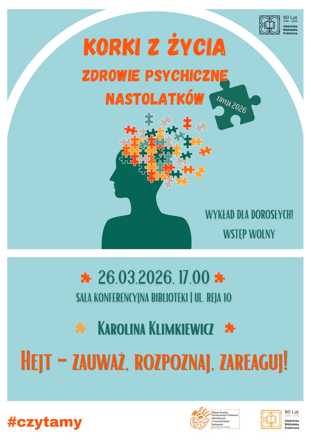 Plakat promujący spotkanie w ramach "Kork&oacute;w z życia"