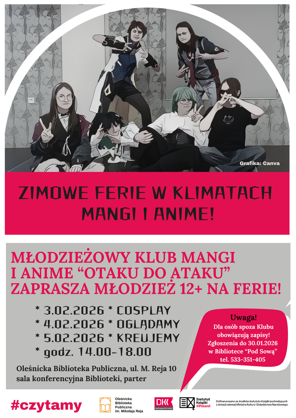 Plakat promujący feryjne zajęcia Klubu Mangi i Anime