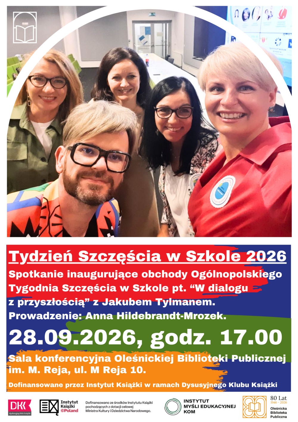 Plakat promujący spotkanie inaugurujące Tydzień Szczęścia w Szkole 2026. Informacje z plakatu znajdują się w tekście artykułu.