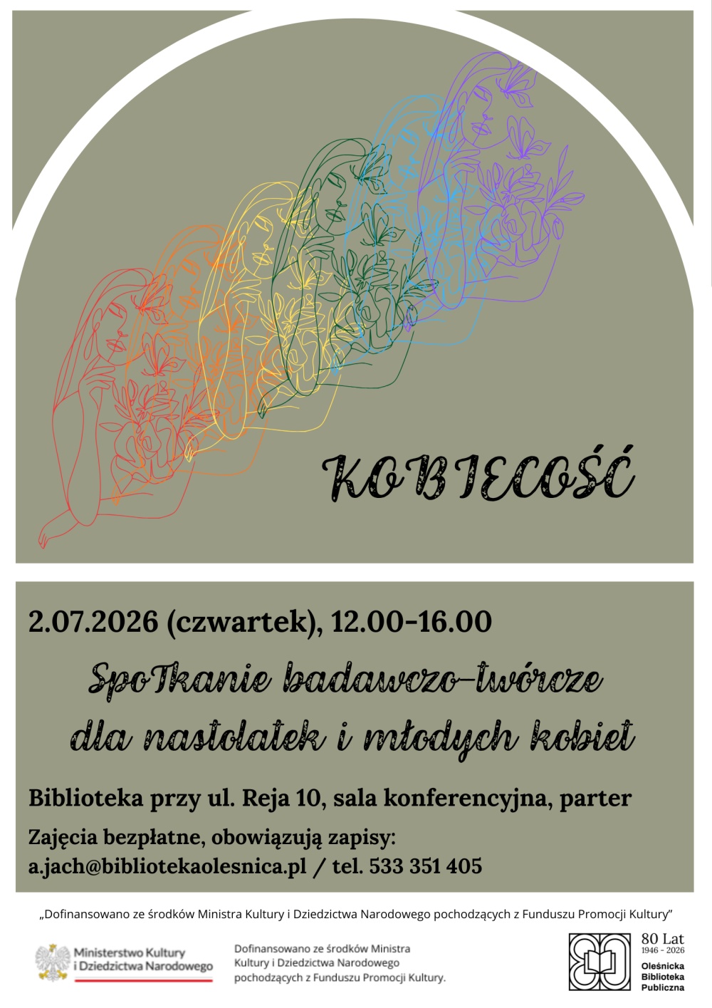 Plakat promujący warsztaty o kobiecości dla nastolatek i młodych kobiet. Informacje z plakatu znajdują się w tekście artykułu.