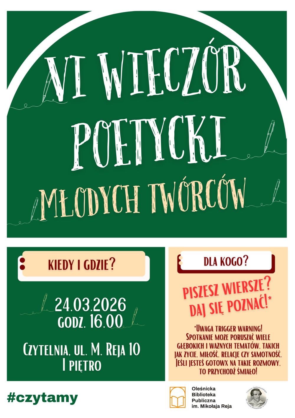 Plakat promujący VI Wieczór Młodych Twórców