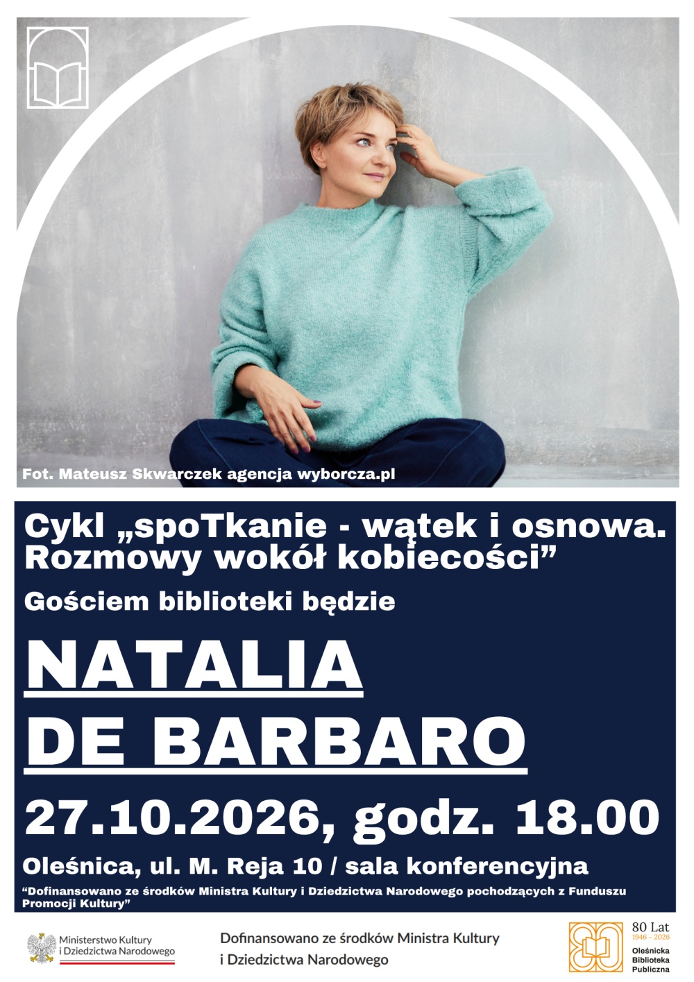 Plakat promujący spotkanie z Natalią de Barbaro