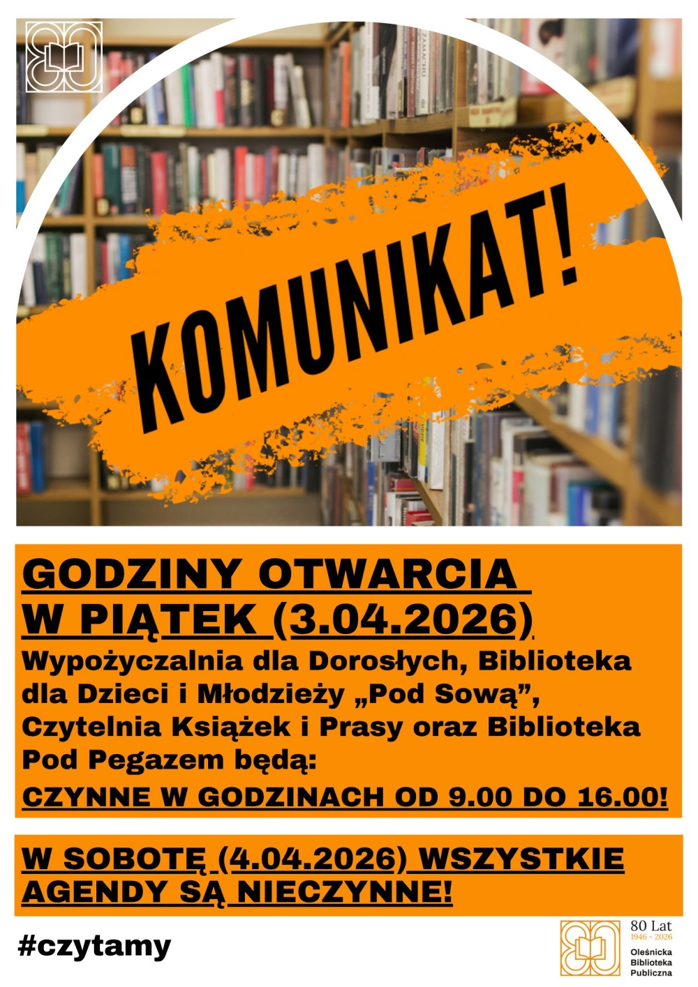 Plakat informujący o wielkanocnych godzinach otwarcia