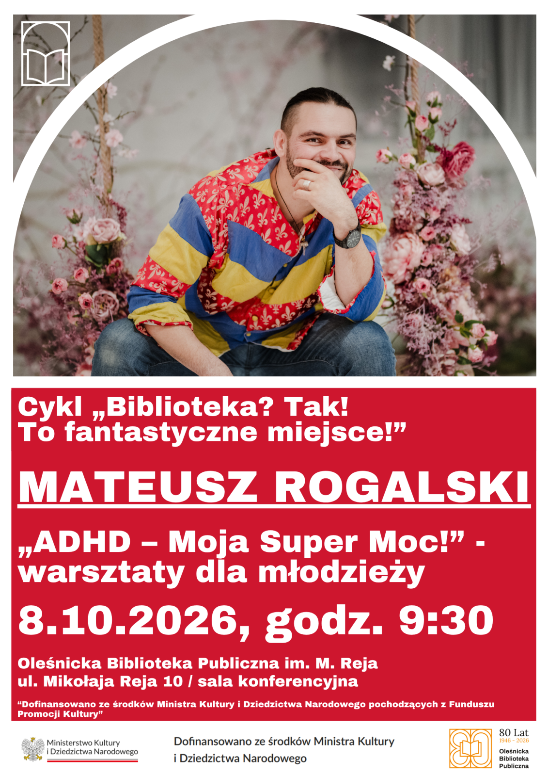 Plakat promujący warsztaty z Mateuszem Rogalskim