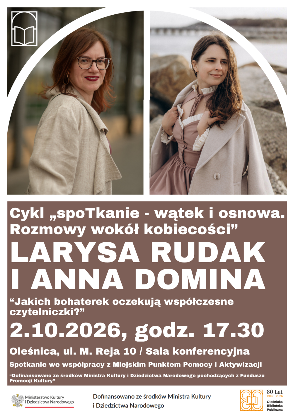 Plakat zapowiadający spotkanie z Larysą Rudak i Anną Dominą