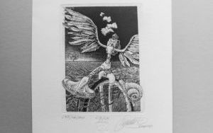 Plansza z X międzynarodowej wystawy ekslibrisów i małych form graficznych "Rowerem bliżej natury"