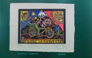 Plansza z X międzynarodowej wystawy ekslibrisów i małych form graficznych "Rowerem bliżej natury"