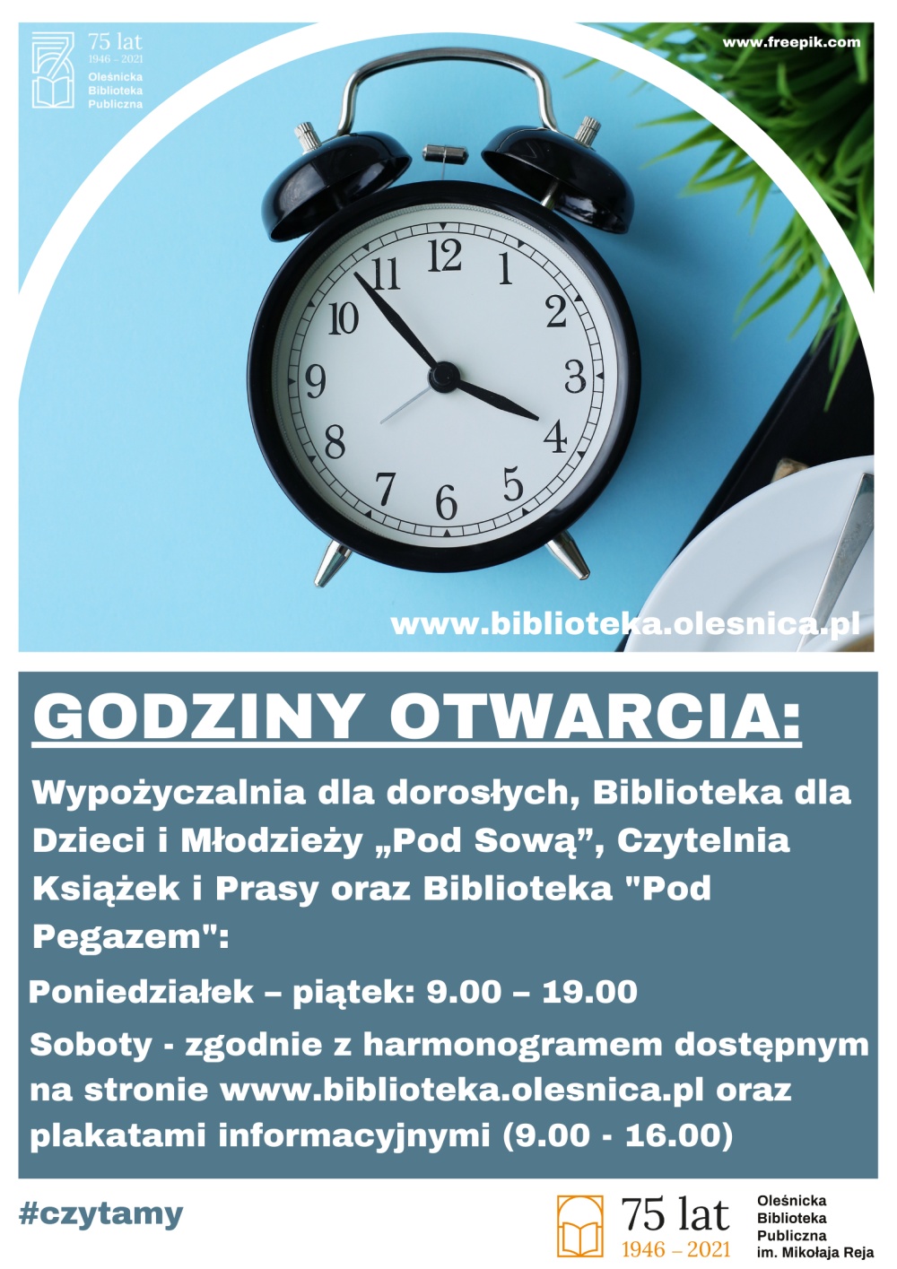 Plakat informujący o godzinach otwarcia obowiązujących od 01.09.2021