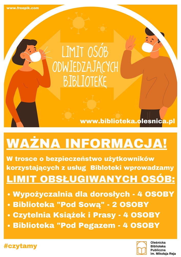 Plakat informujący o limitach obsługiwanych osób