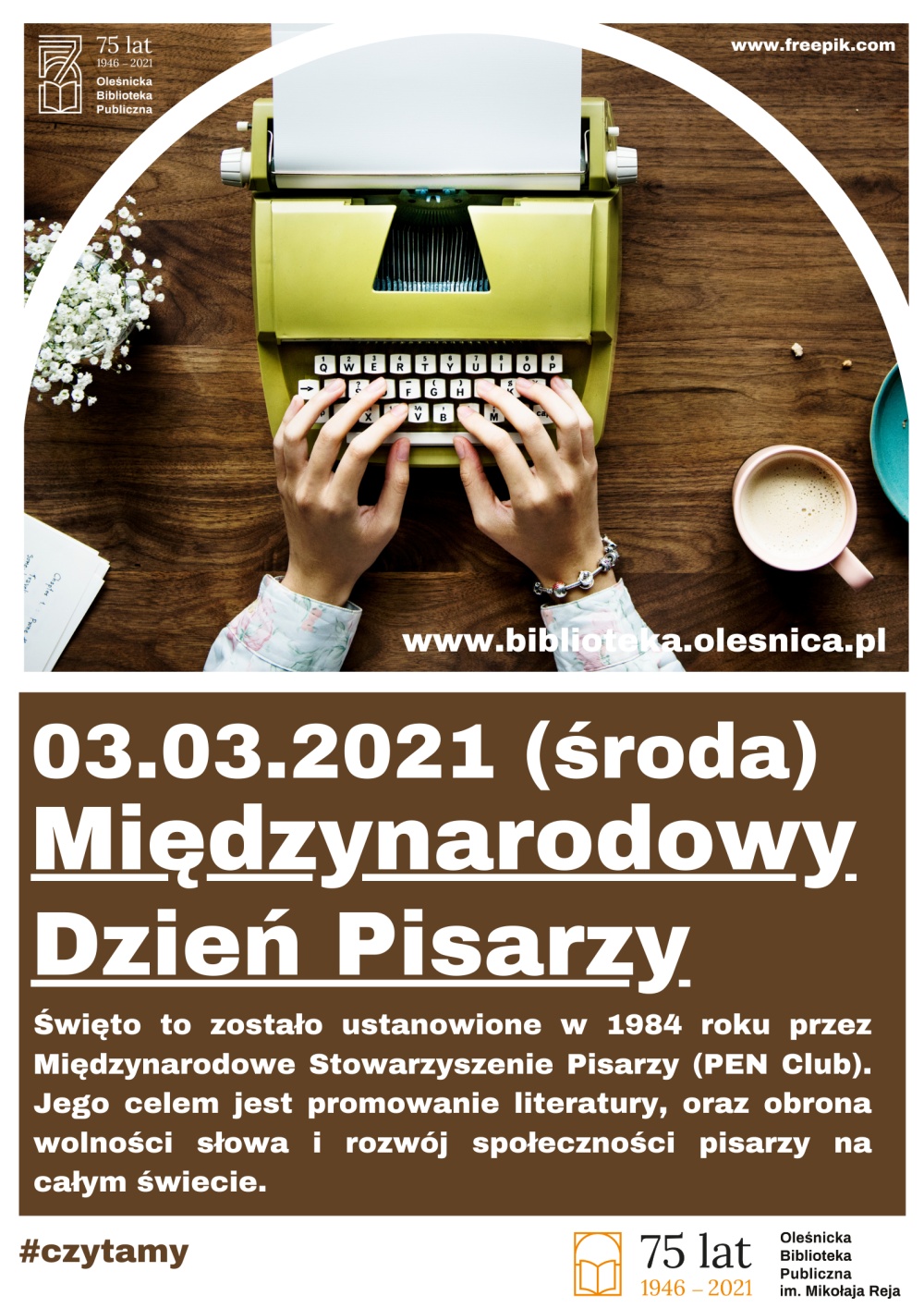 Grafika informacyjna z okazji Międzynarodowego Dnia Pisarzy