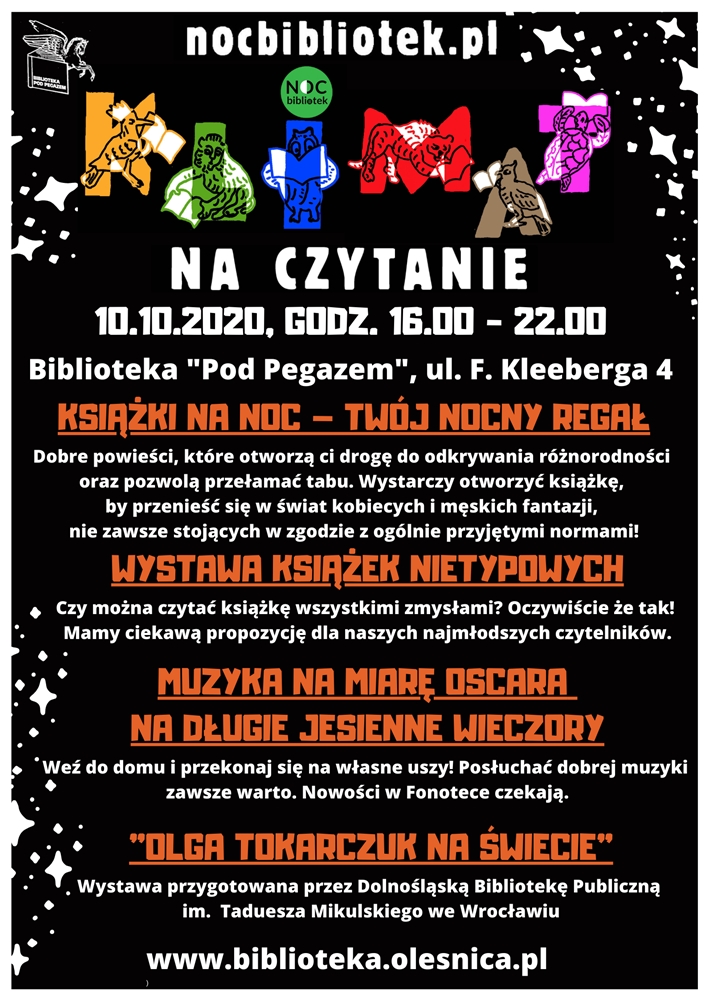 Plakat z programe oleśnickej NOCY BIBLIOTEK