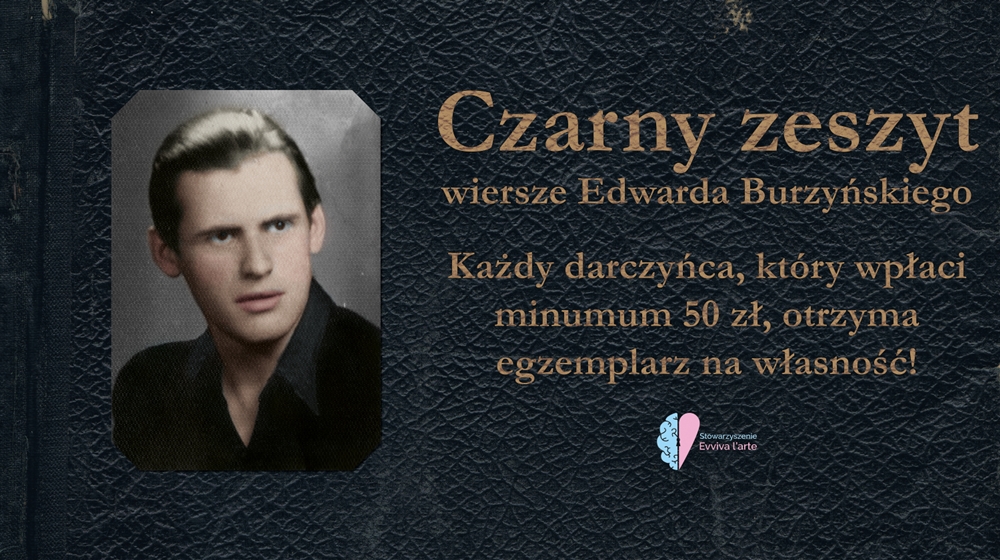 Baner informujący o zrzutce na wydanie wierszy Edwarda Burzyńskiego.