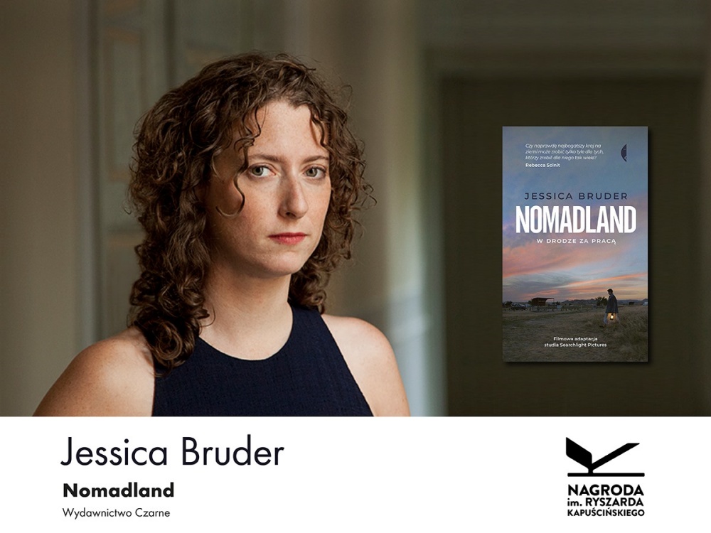 Fotografia przedstawiająca Jessicę Bruder i okładkę jej książki 