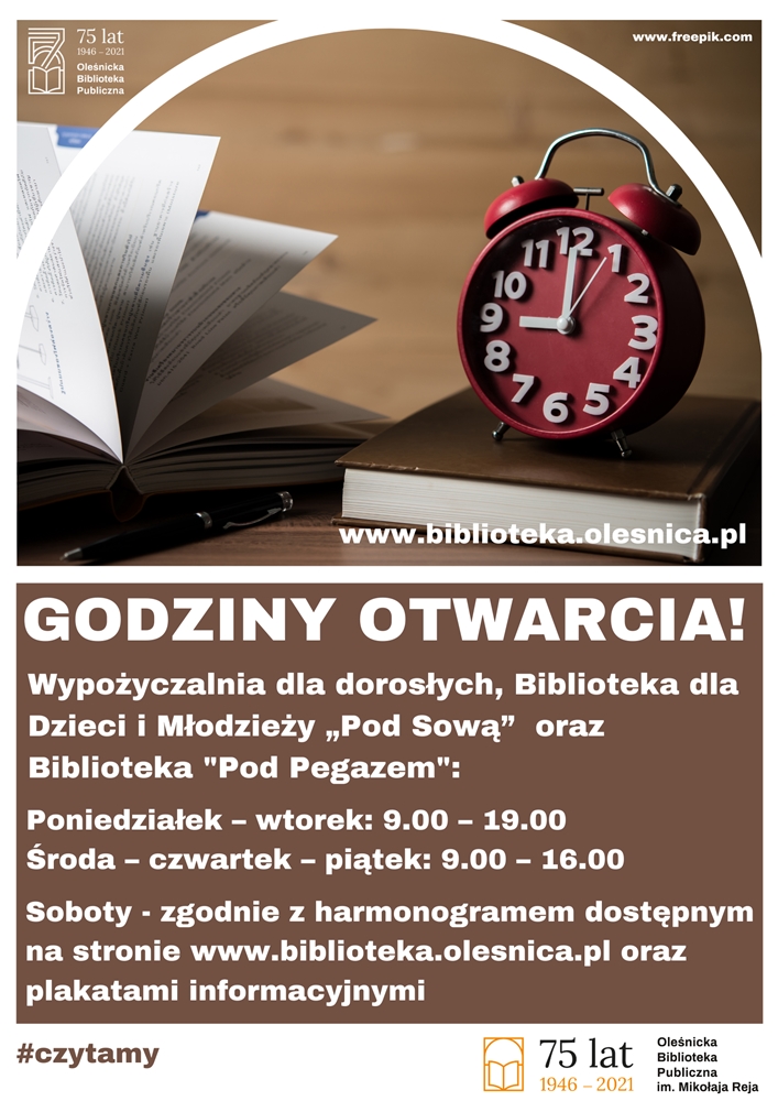 Godziny pracy biblioteki obowiązujące od 14.04.2021 do odwołania